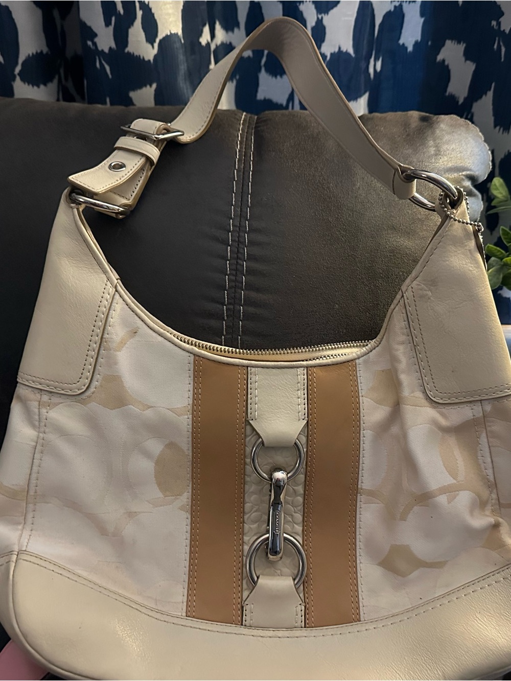Coach Beige and Tan Signature Shoulder Bag